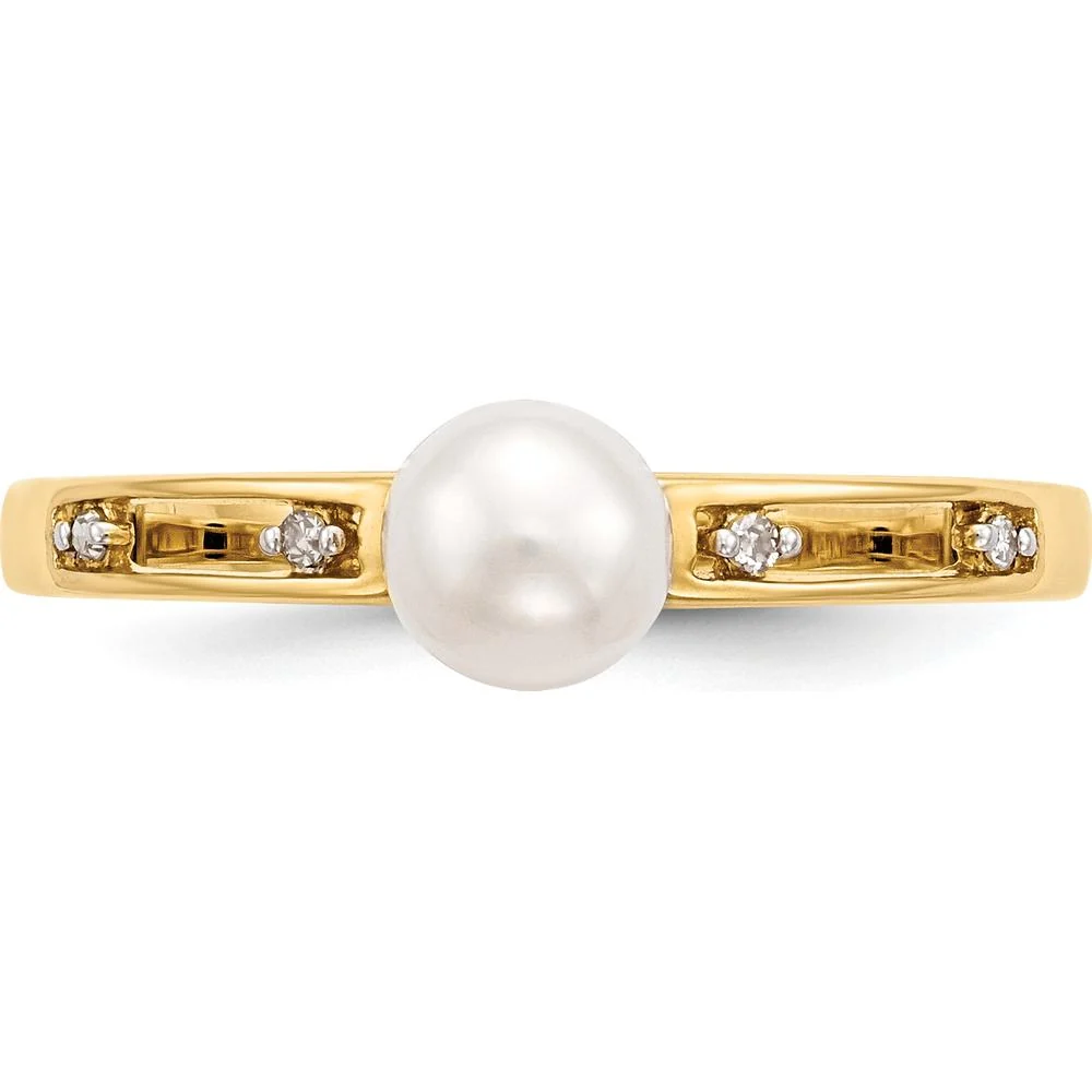 14K Yellow Gold Freshwater Cultured Pearl and Round Diamond Ring - 0.78 Carat Pearl, 0.02 Carat Diamond Total Weight - Size 7 by Monteluci Fine Jewelry - Image 4