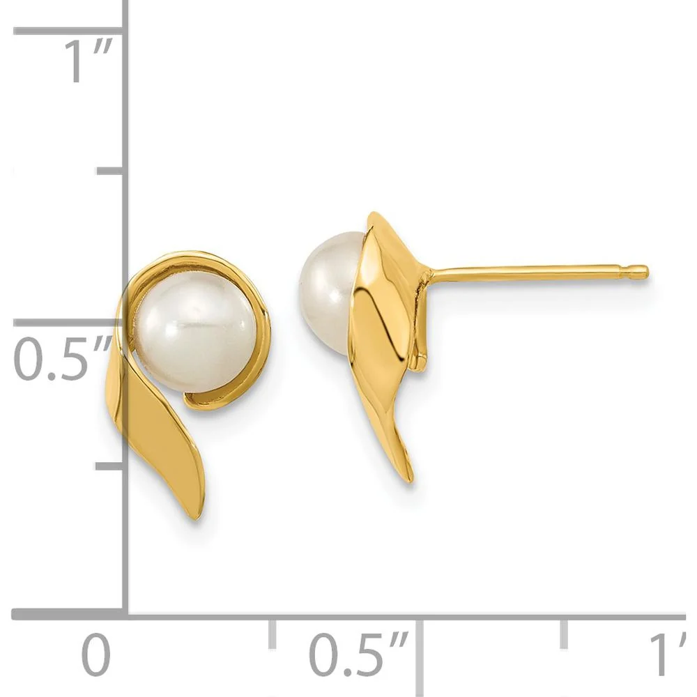 14K Yellow Gold Freshwater Cultured Pearl Button Post Earrings - 5-6mm Pearl Size by Monteluci Fine Jewelry - Image 4