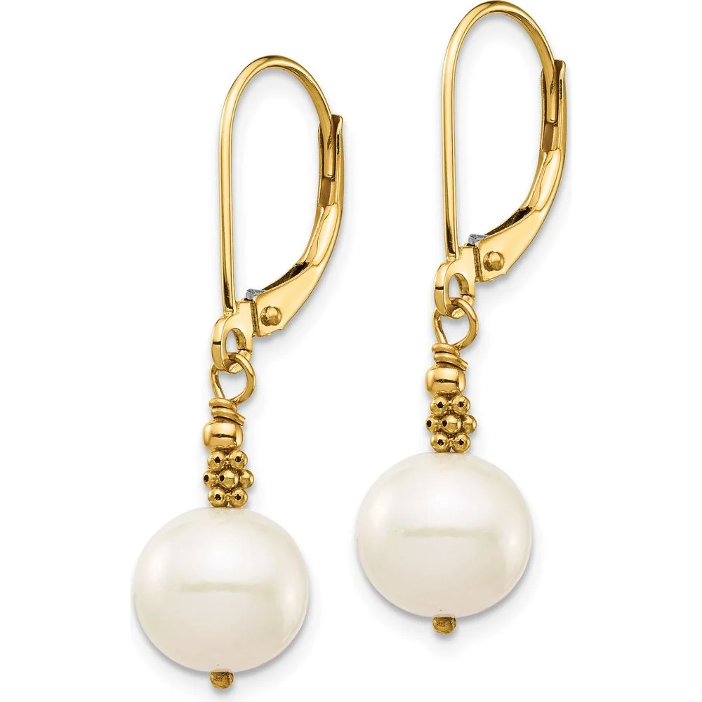 14K Yellow Gold Freshwater Cultured Pearl Dangle Earrings - 8-9mm Pearls by Monteluci Fine Jewelry - Image 2