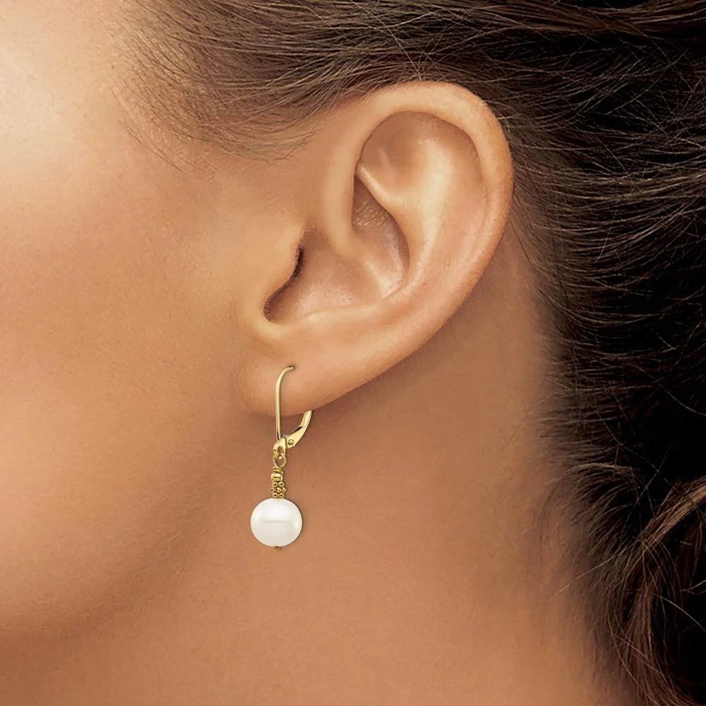 14K Yellow Gold Freshwater Cultured Pearl Dangle Earrings - 8-9mm Pearls by Monteluci Fine Jewelry - Image 3