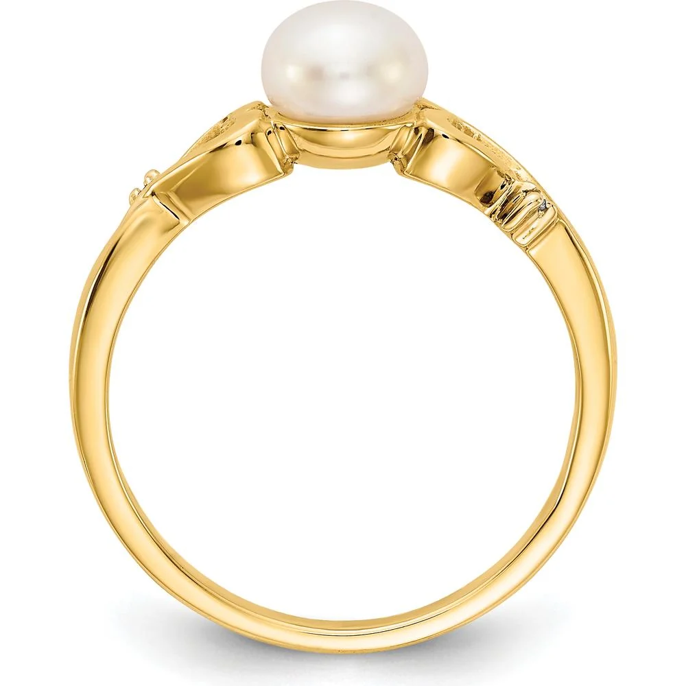 14K Yellow Gold Freshwater Cultured Pearl Heart Ring with Diamond Accents - 1.3 Carat Pearl, 0.006 Carat Total Diamond Weight - Size 7 by Monteluci Fine Jewelry - Image 2
