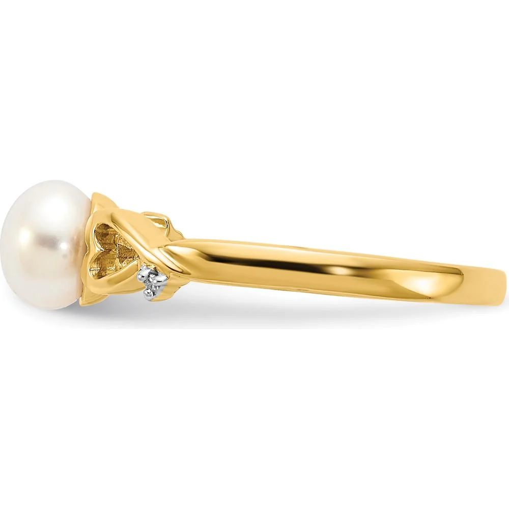 14K Yellow Gold Freshwater Cultured Pearl Heart Ring with Diamond Accents - 1.3 Carat Pearl, 0.006 Carat Total Diamond Weight - Size 7 by Monteluci Fine Jewelry - Image 3
