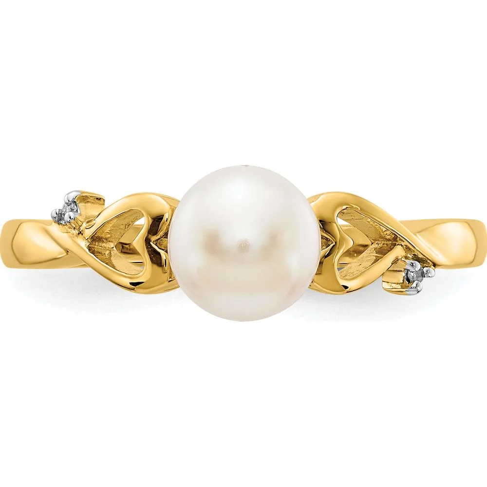 14K Yellow Gold Freshwater Cultured Pearl Heart Ring with Diamond Accents - 1.3 Carat Pearl, 0.006 Carat Total Diamond Weight - Size 7 by Monteluci Fine Jewelry - Image 4