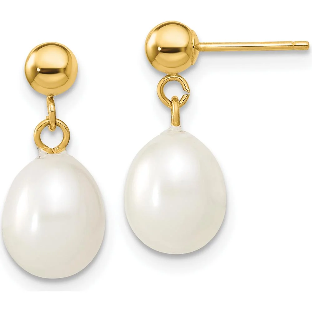 14K Yellow Gold Freshwater Cultured Pearl Necklace and Drop Earrings Set - 7-8mm Pearls by Monteluci Fine Jewelry - Image 2