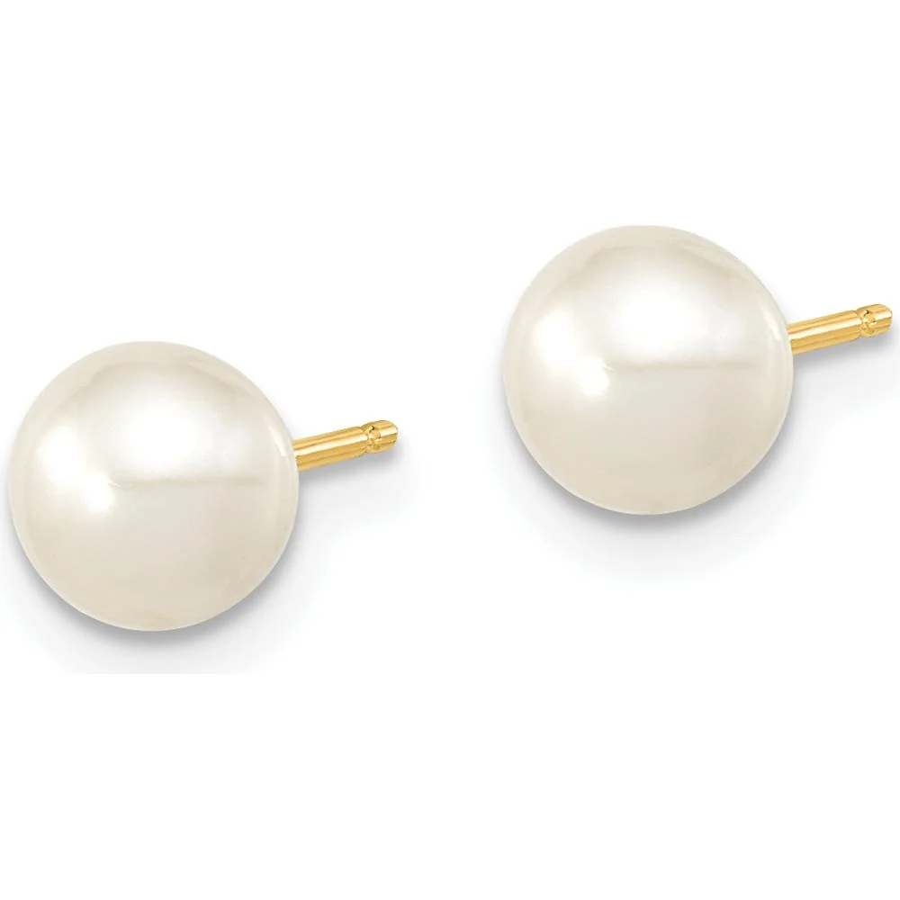 14K Yellow Gold Freshwater Cultured Pearl Necklace, Bracelet, and Button Earrings Set - 6-7mm Pearls by Oro Pregiato - Image 3