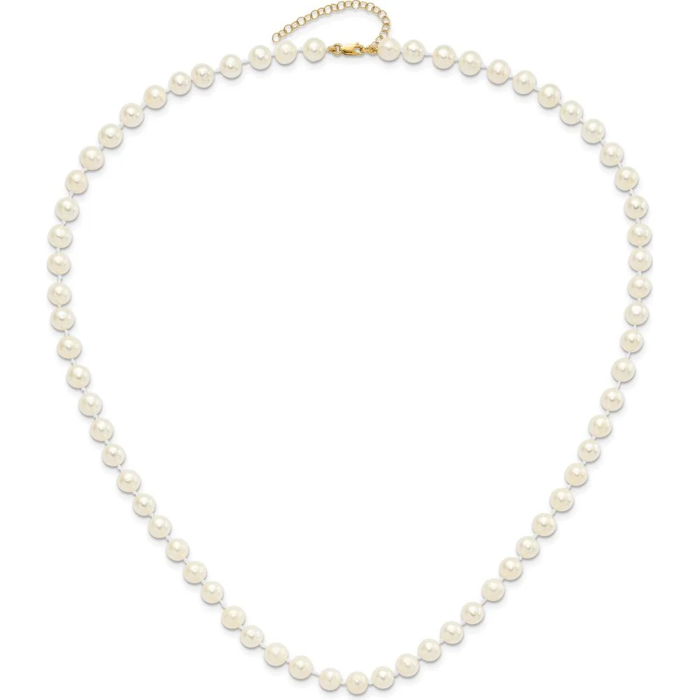 14K Yellow Gold Freshwater Cultured Pearl Necklace, Bracelet, and Button Earrings Set - 6-7mm Pearls by Oro Pregiato - Image 5