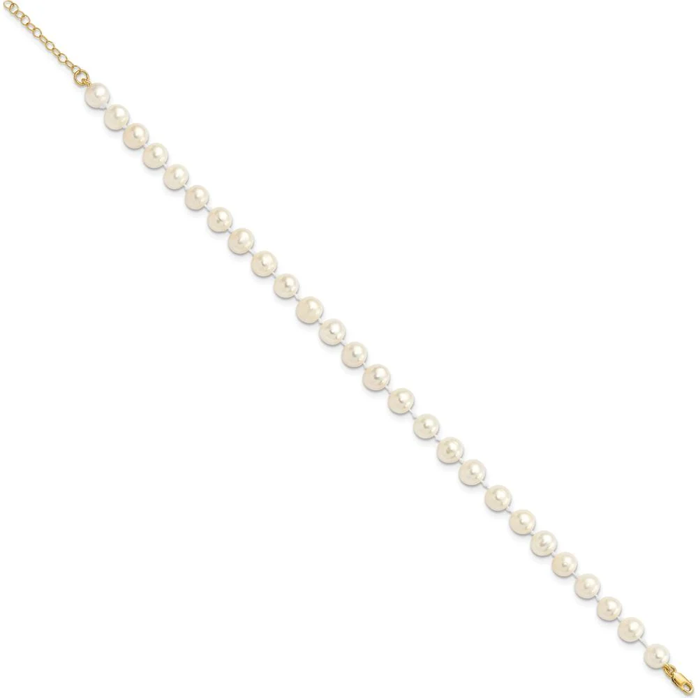 14K Yellow Gold Freshwater Cultured Pearl Necklace, Bracelet, and Button Earrings Set - 6-7mm Pearls by Oro Pregiato - Image 7