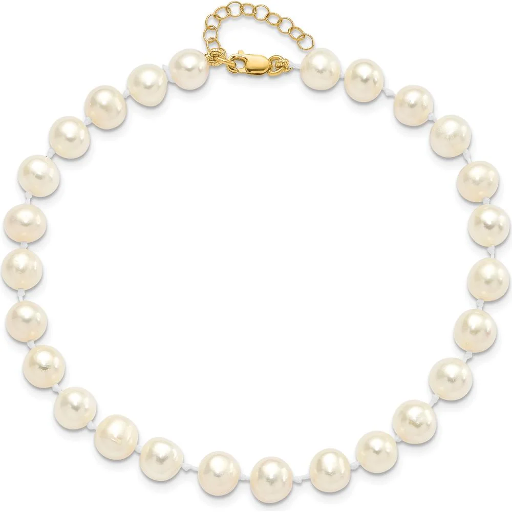 14K Yellow Gold Freshwater Cultured Pearl Necklace, Bracelet, and Button Earrings Set - 6-7mm Pearls by Oro Pregiato - Image 8