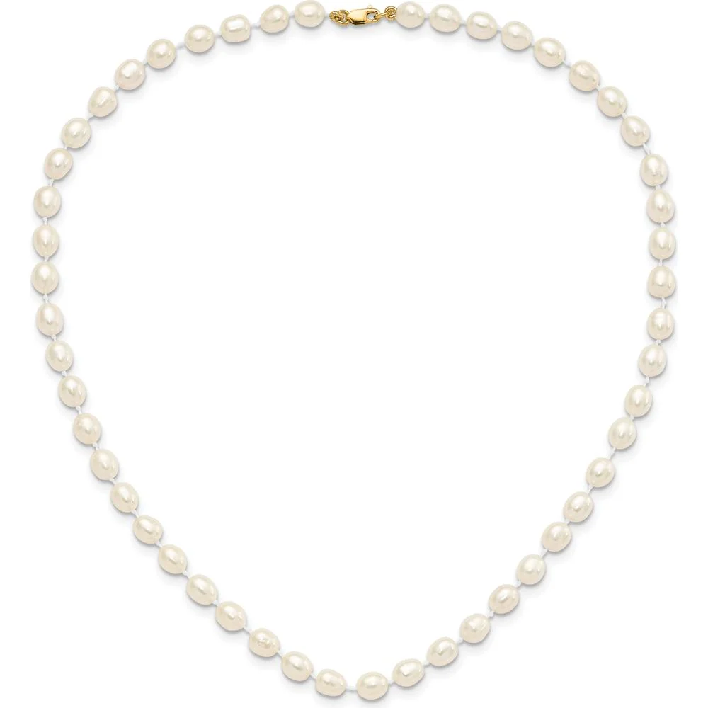14K Yellow Gold Freshwater Cultured Pearl Necklace, Bracelet, and Post Earrings Set - 5-6mm Pearls by Oro Pregiato - Image 6