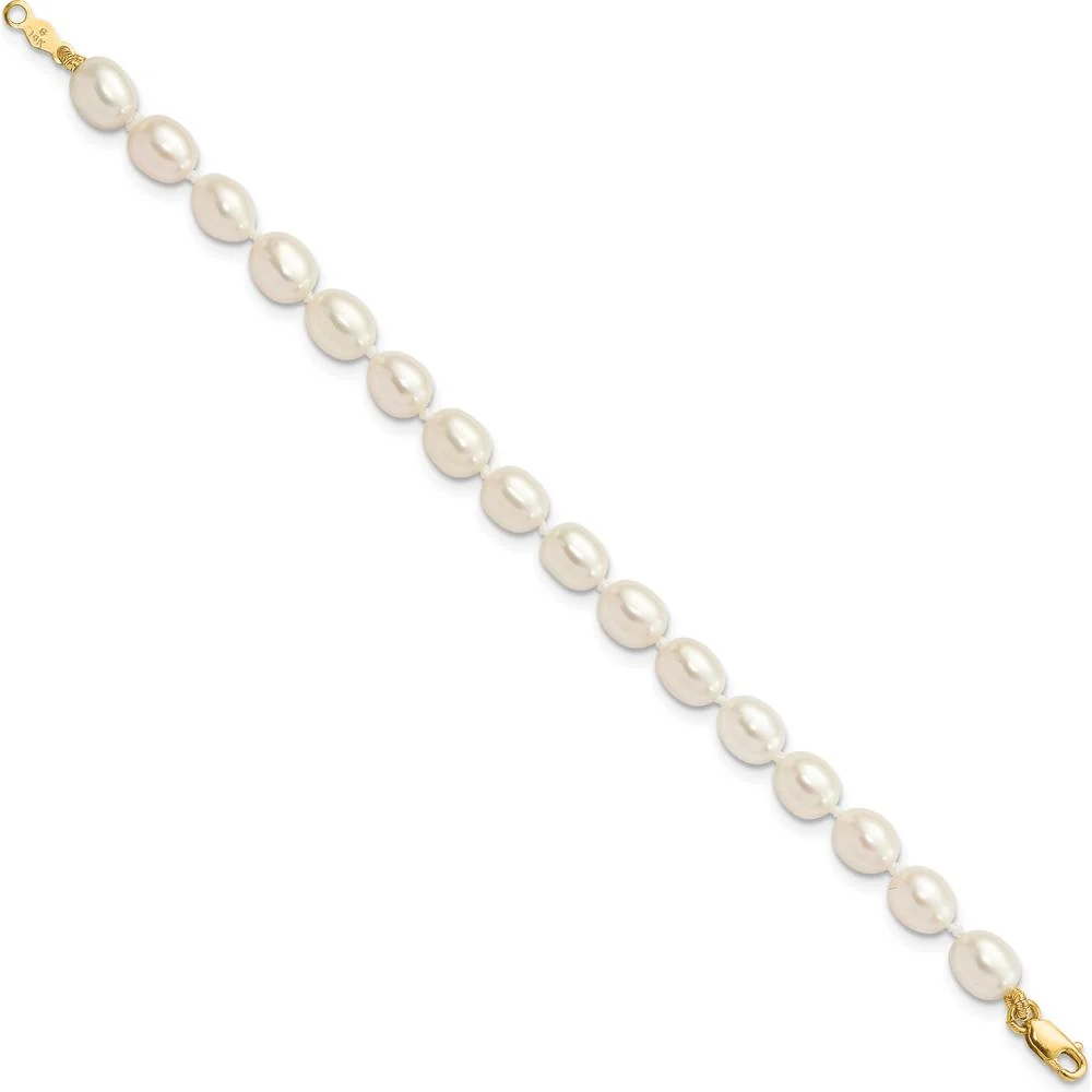14K Yellow Gold Freshwater Cultured Pearl Necklace, Bracelet, and Post Earrings Set - 5-6mm Pearls by Oro Pregiato - Image 7