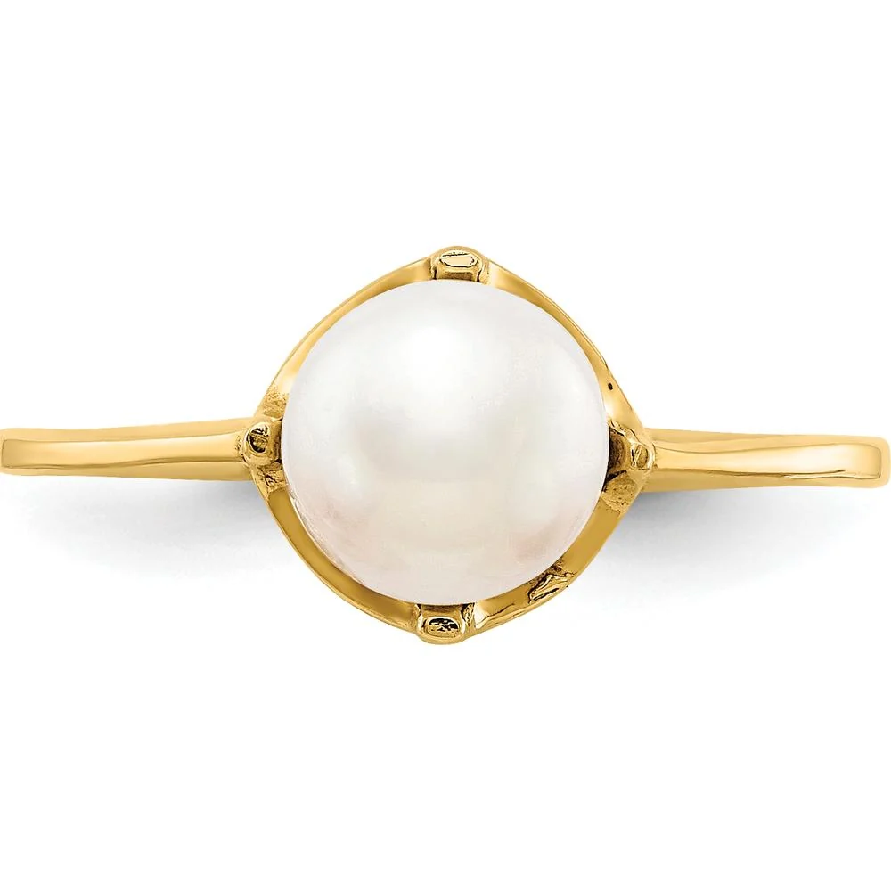 14K Yellow Gold Freshwater Cultured Pearl Ring - 6.5mm Pearl - Size 7 by Monteluci Fine Jewelry - Image 4