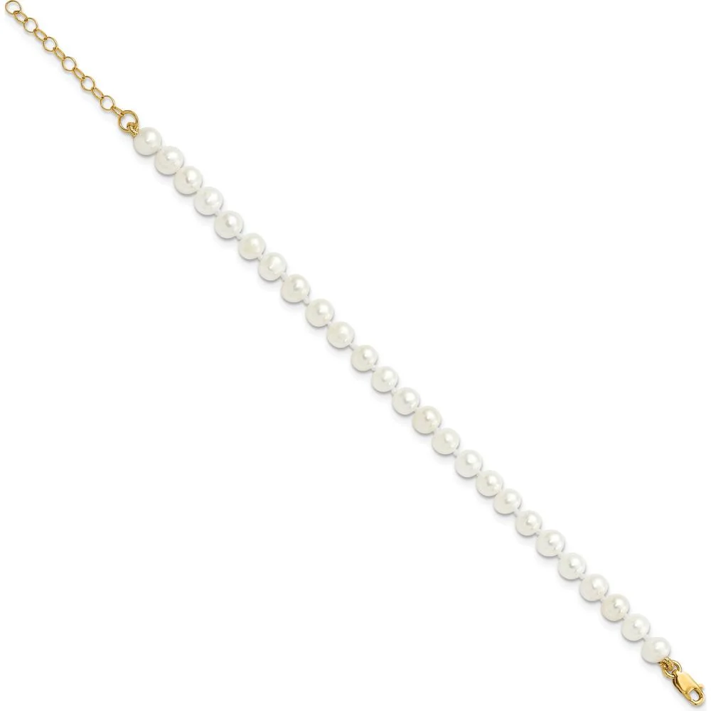 14K Yellow Gold Freshwater Cultured Pearl Set - 4-5mm Pearls, Necklace 14", Bracelet 5" with 1" Extension, Post Earrings by Oro Pregiato - Image 6