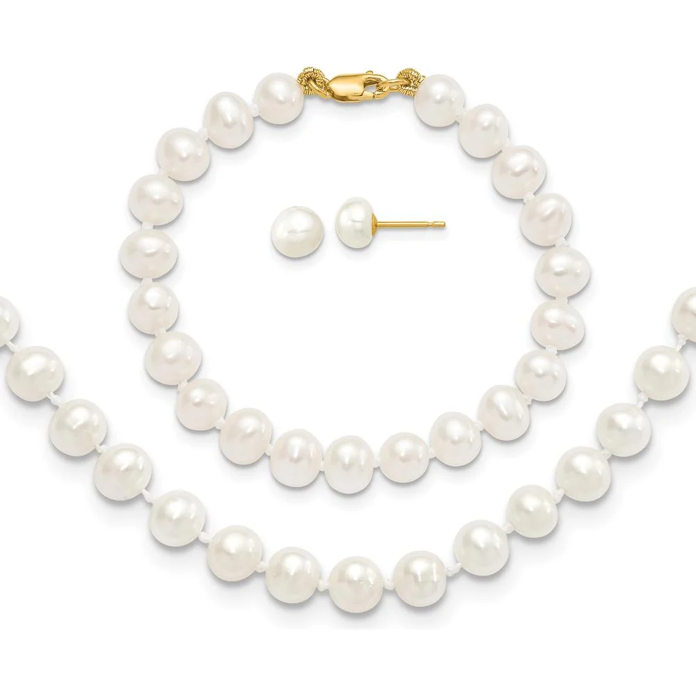 14K Yellow Gold Freshwater Cultured Pearl Set - Necklace, Bracelet & Earrings by Oro Pregiato