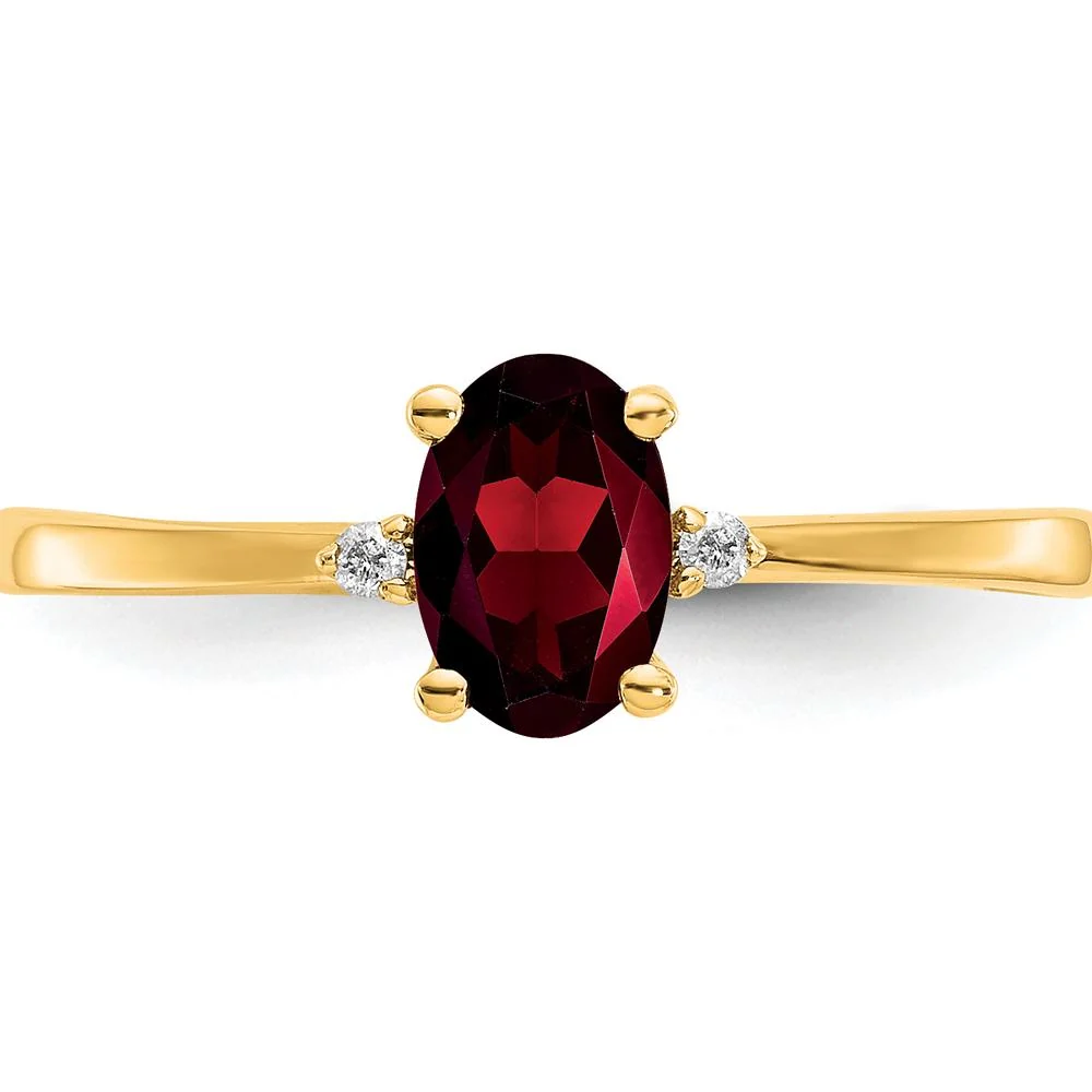 14K Yellow Gold Garnet & Diamond 3-Stone Birthstone Ring - 0.60 Carat Total Garnet Weight - Size 6 by Oro Pregiato - Image 5