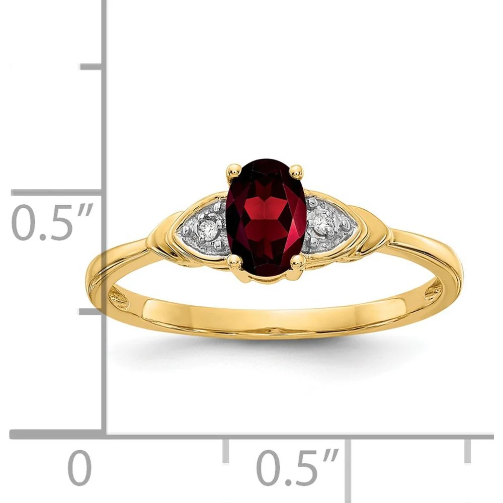 14K Yellow Gold Garnet and Diamond Ring - 0.6 Carat Garnet with 0.01 Carat Diamond Accents - Size 7 by Oro Pregiato - Image 3