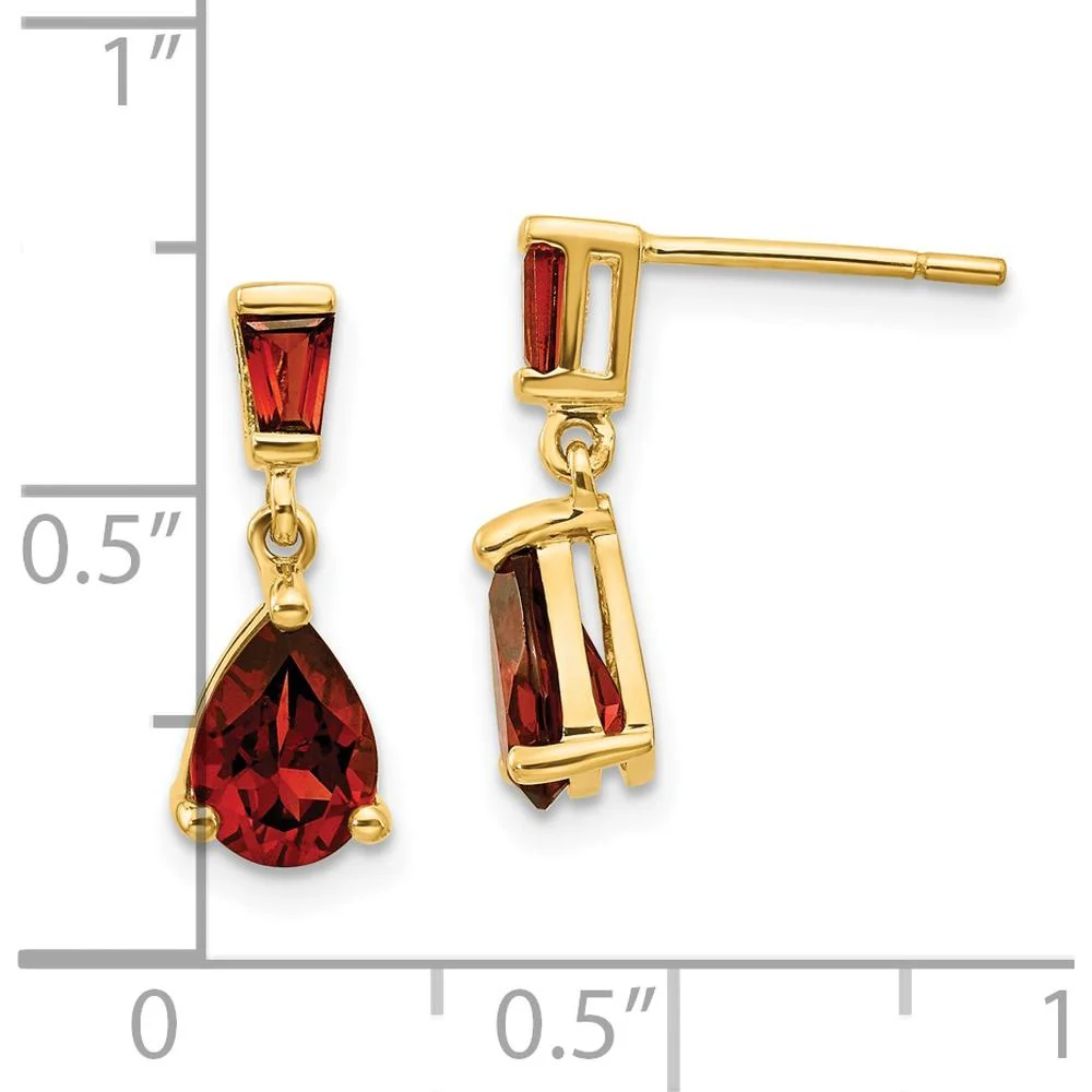14K Yellow Gold Garnet Dangle Earrings with Pear and Baguette Garnets - 1.54 Carat Total Garnet Weight by Monteluci Fine Jewelry - Image 4