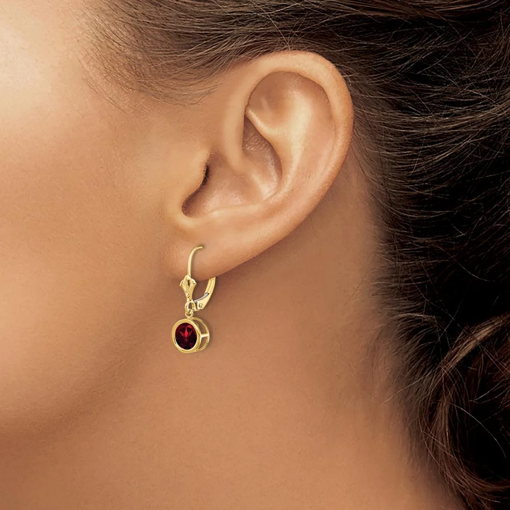 14K Yellow Gold Garnet Leverback Earrings - 1.00 Carat Total Garnet Weight by Monteluci Fine Jewelry - Image 3