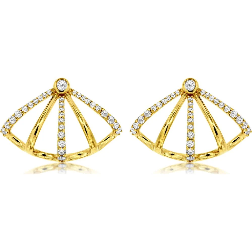 14K Yellow Gold Geometric Diamond Stud Earrings with 0.45 Carats Total Diamond Weight - Royal Jewelry