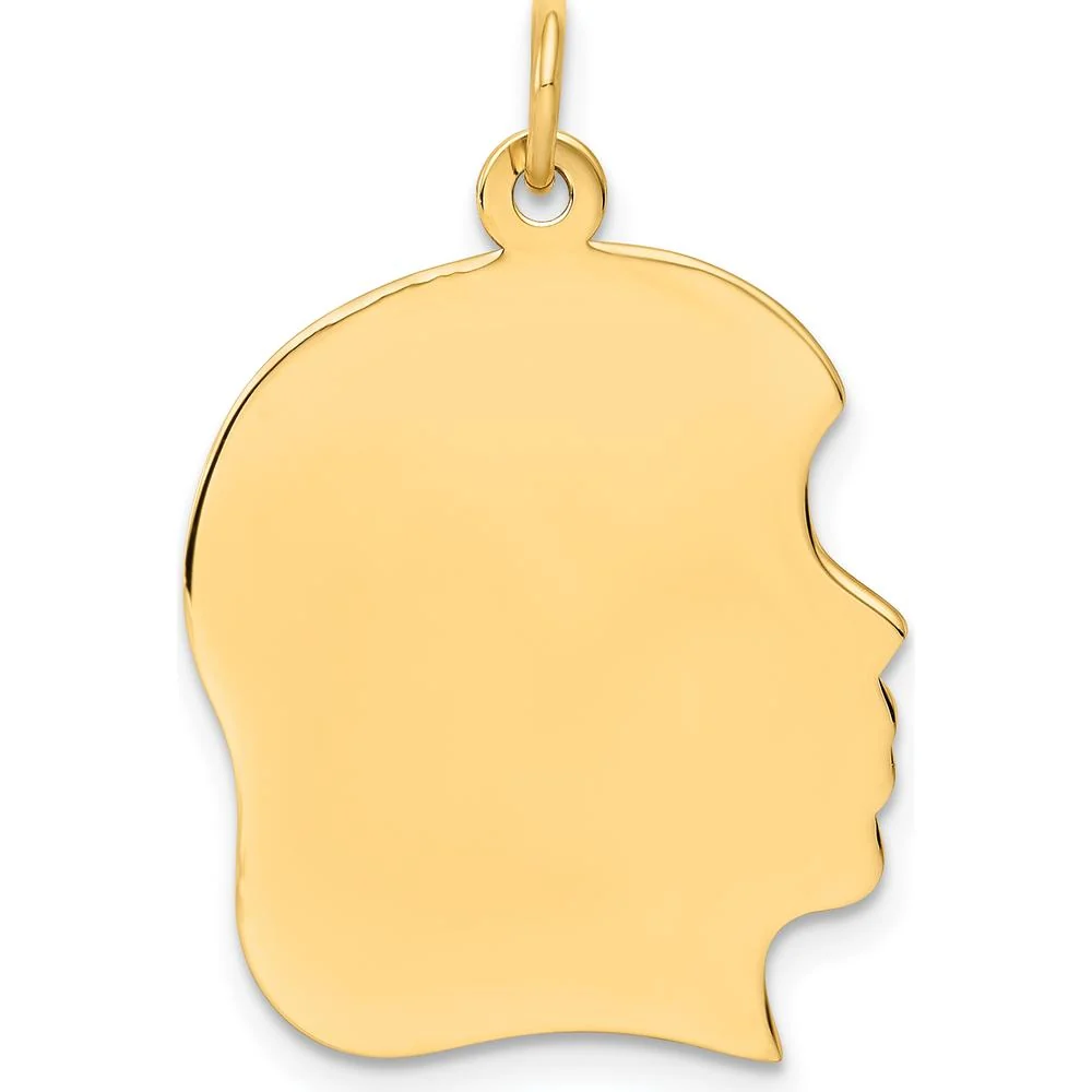 14K Yellow Gold Girl Head Charm Pendant - Engravable Personalized Design by Oro Pregiato