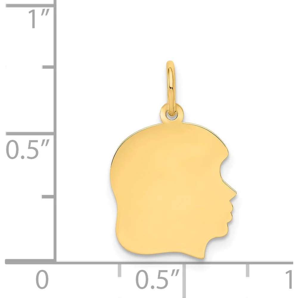 14K Yellow Gold Girl Profile Engravable Pendant Charm - 22mm Length by Oro Pregiato - Image 2