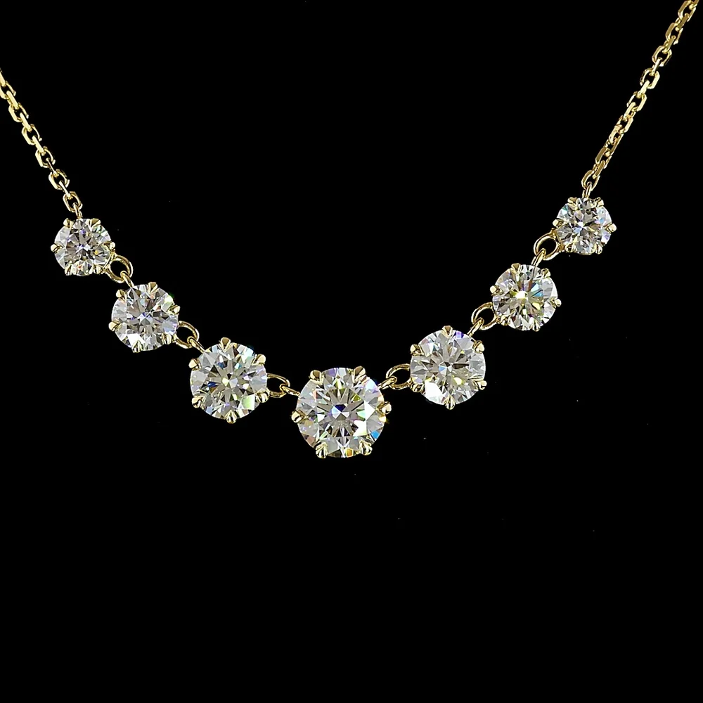 14K Yellow Gold Graduated Diamond Necklace with 7 Prong Set Round Brilliant Cut Lab Diamonds - 2.66 Carats Total Diamond Weight - Covaloro Fine Jewelry - Image 2