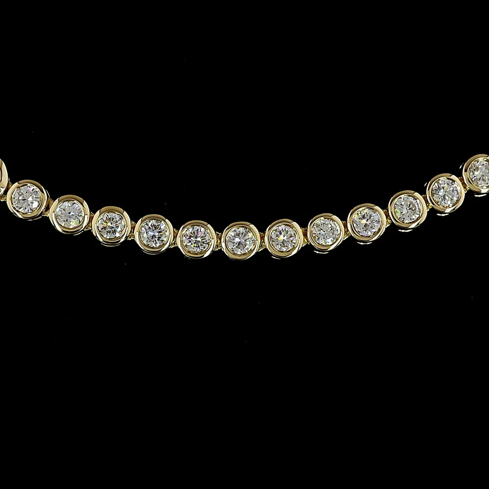 14K Yellow Gold Graduating Riviera Necklace with Bezel Set Round Lab Diamonds - 8.23 Carats Total Diamond Weight - Covaloro Fine Jewelry - Image 2