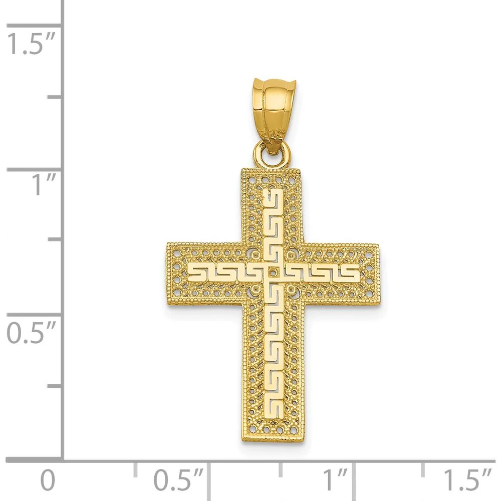14K Yellow Gold Greek Key Filigree Cross Pendant - 33mm Length, 18mm Width by Oro Pregiato - Image 4