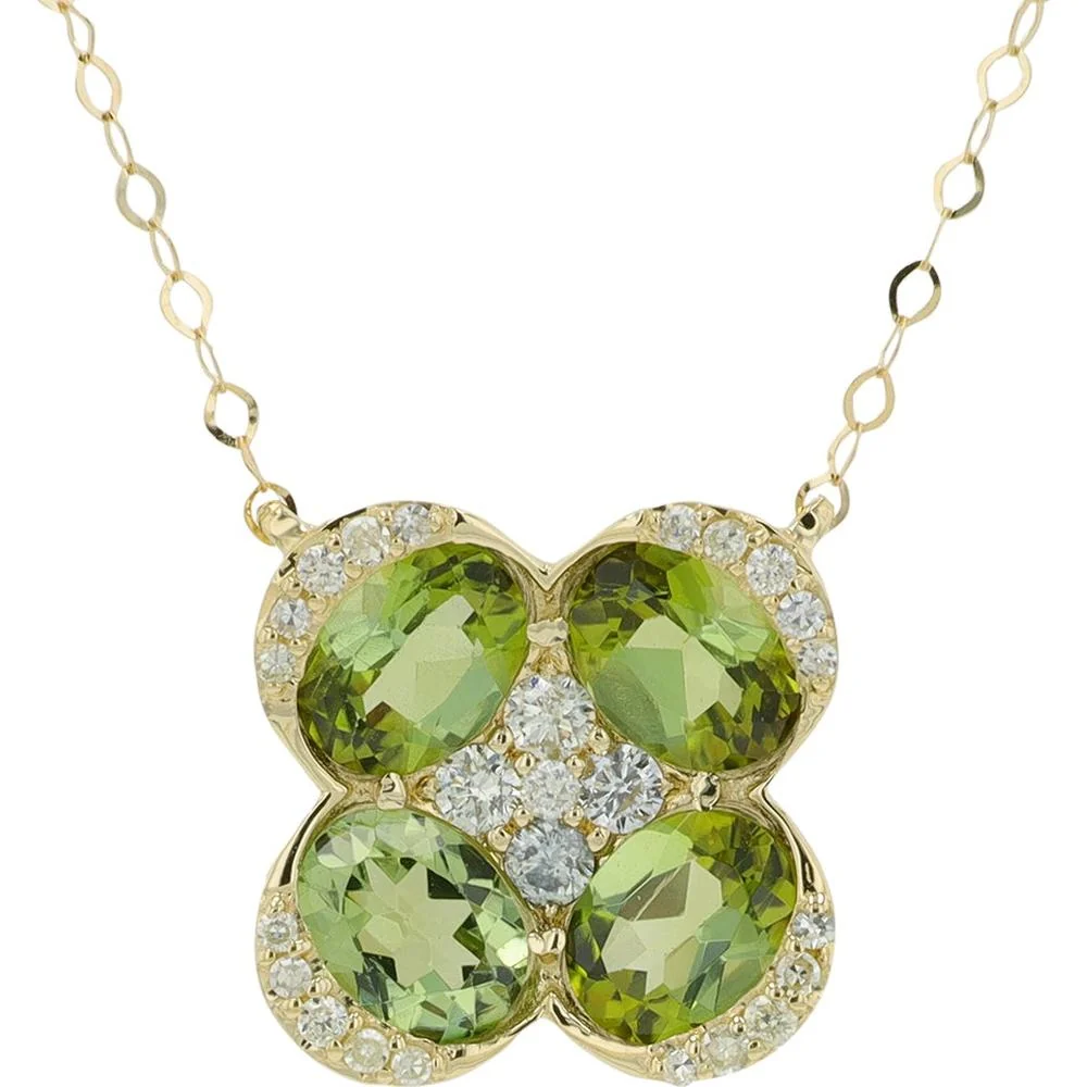 14K Yellow Gold Green Tourmaline Necklace with Diamond Accents - 1.50 Carat Total Tourmaline Weight, 0.20 Carat Total Diamond Weight