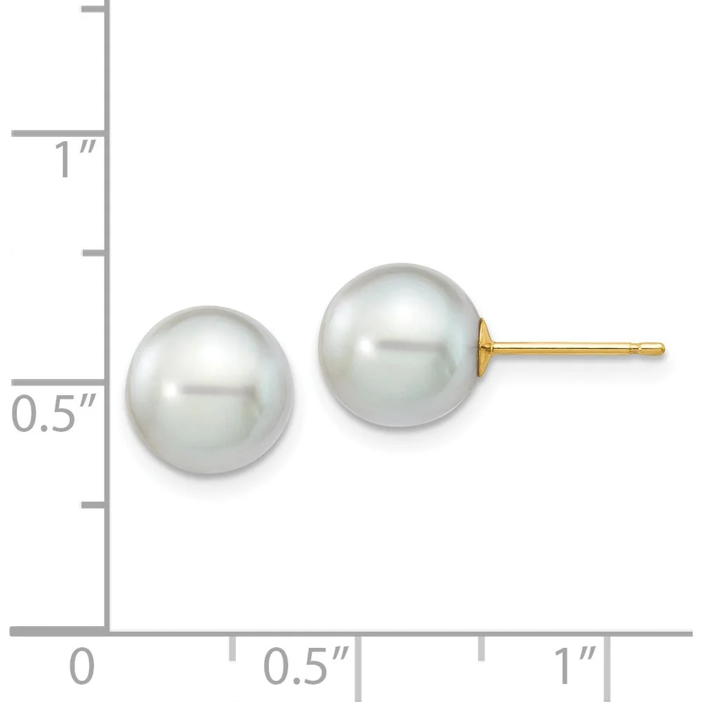 14K Yellow Gold Grey Round Akoya Saltwater Cultured Pearl Post Earrings - 8-9mm by Monteluci Fine Jewelry - Image 4