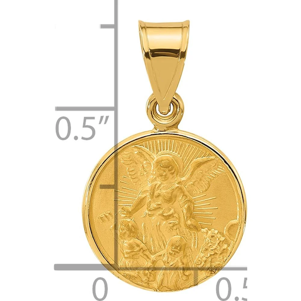 14K Yellow Gold Guardian Angel Medal Pendant with Satin and Polished Finish - Timeless Faith Jewelry by Oro Pregiato - Image 4