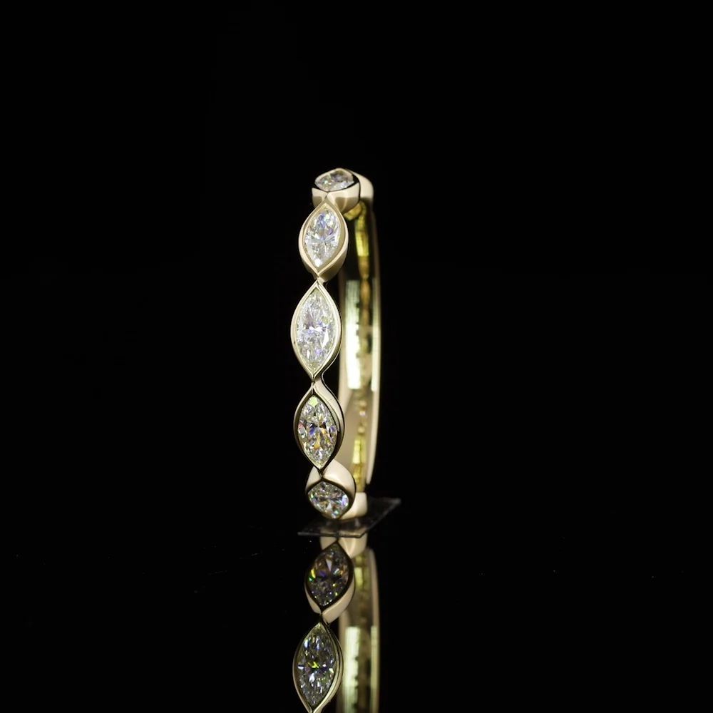 14K Yellow Gold Half Eternity Band with East-West Bezel Set Marquise Cut Lab Diamonds - 0.65 Carat Total Weight - Covaloro Fine Jewelry - Image 3