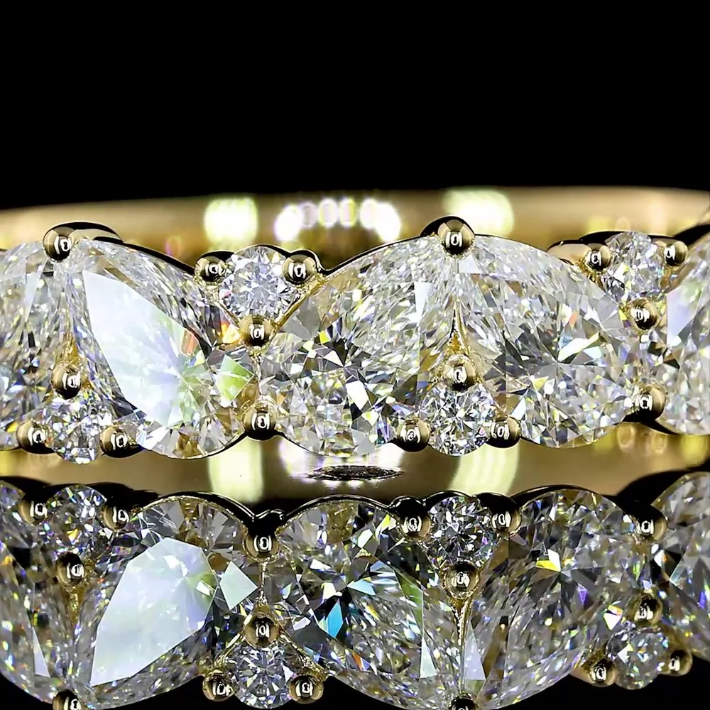 14K Yellow Gold Half Eternity Band with Inclined Pear Shape and Brilliant Cut Lab Diamonds - 1.57 Carat Total Diamond Weight - Covaloro Fine Jewelry - Image 2
