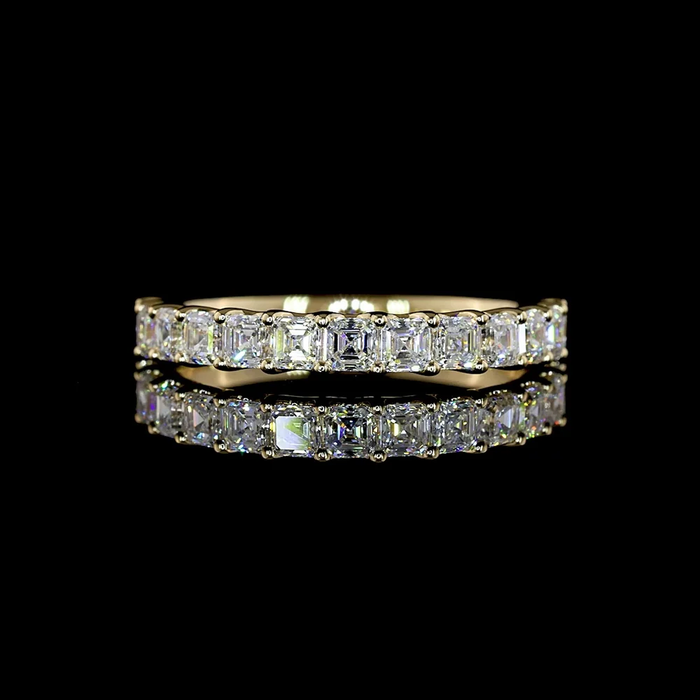 14K Yellow Gold Half Eternity Band with U-Prong Set Asscher Cut Lab Diamonds - 1.11 Carats Total Diamond Weight - Covaloro Fine Jewelry
