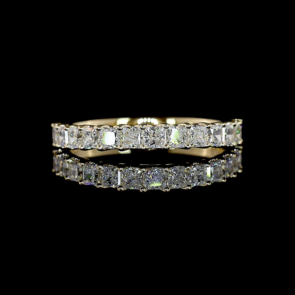 14K Yellow Gold Half Eternity Band with U-Prong Set Princess Cut Lab Diamonds - 13 Stones, 0.97 Carat Total Weight, E-F Color VS1 Clarity - Covaloro Fine Jewelry