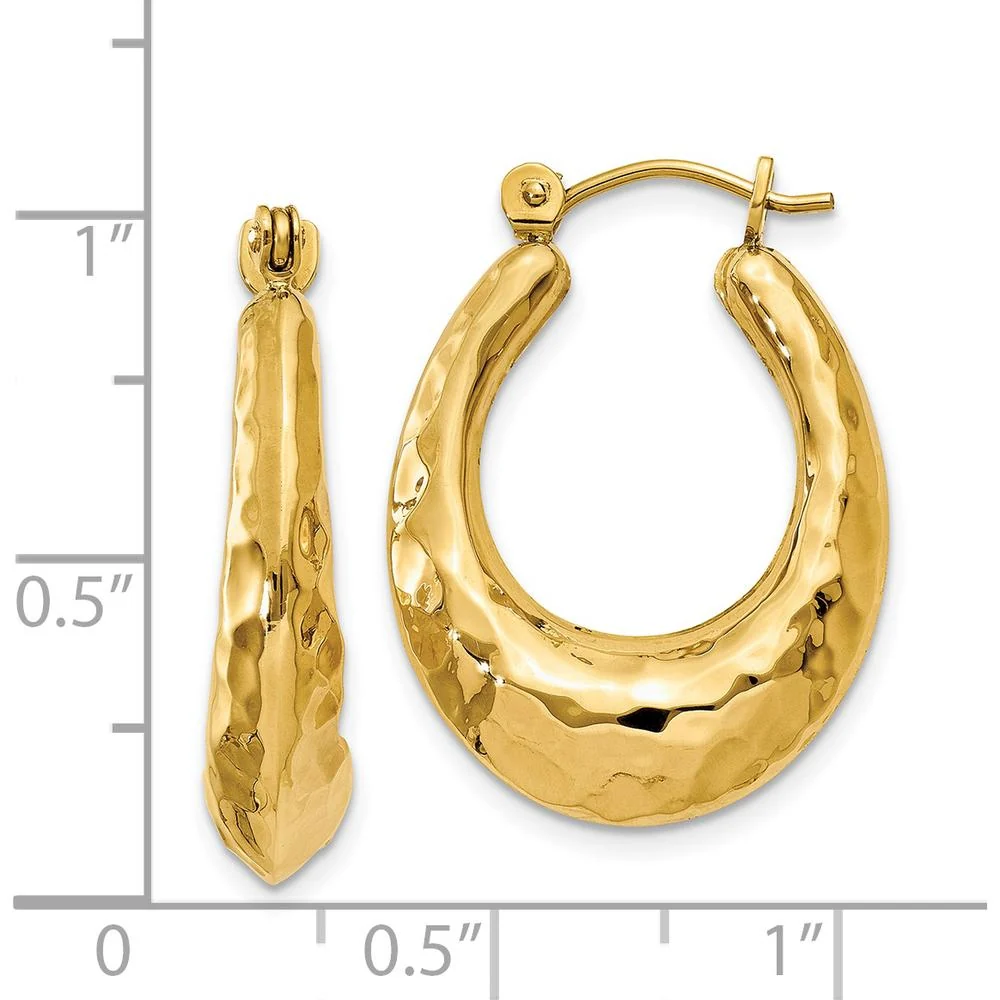 14K Yellow Gold Hammered Hollow Hoop Earrings - Polished Finish, 11mm Length by Oro Pregiato - Image 4