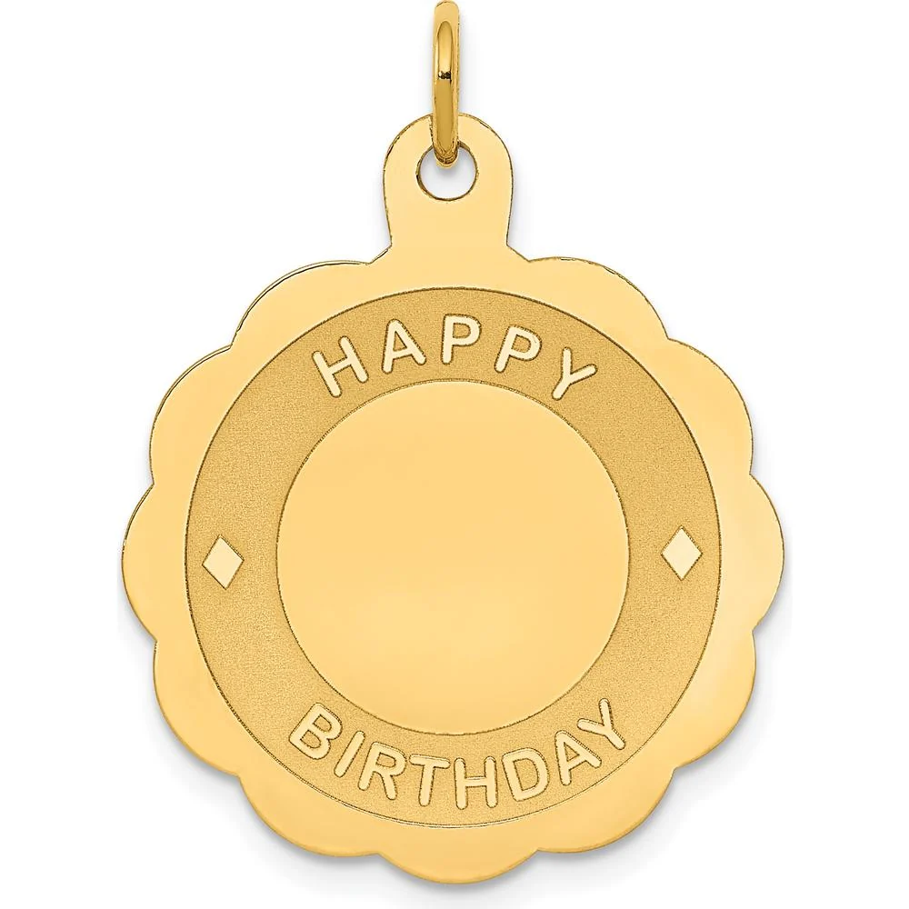 14K Yellow Gold "Happy Birthday" 22mm Engravable Disc Pendant by Oro Pregiato