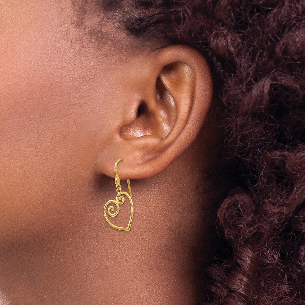 14K Yellow Gold Heart Dangle Earrings - Polished Finish by Oro Pregiato - Image 3