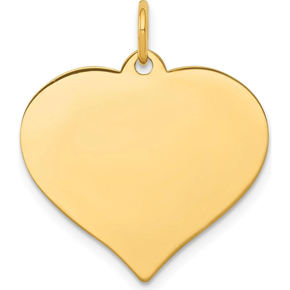 14K Yellow Gold Heart Disc Charm - Engravable Personalized Pendant by Oro Pregiato