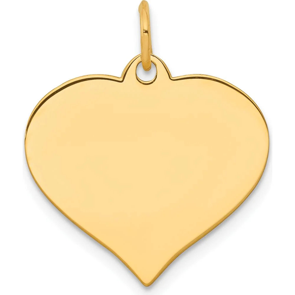 14K Yellow Gold Heart Disc Charm - Polished Finish, Engravable Personalized Pendant by Oro Pregiato