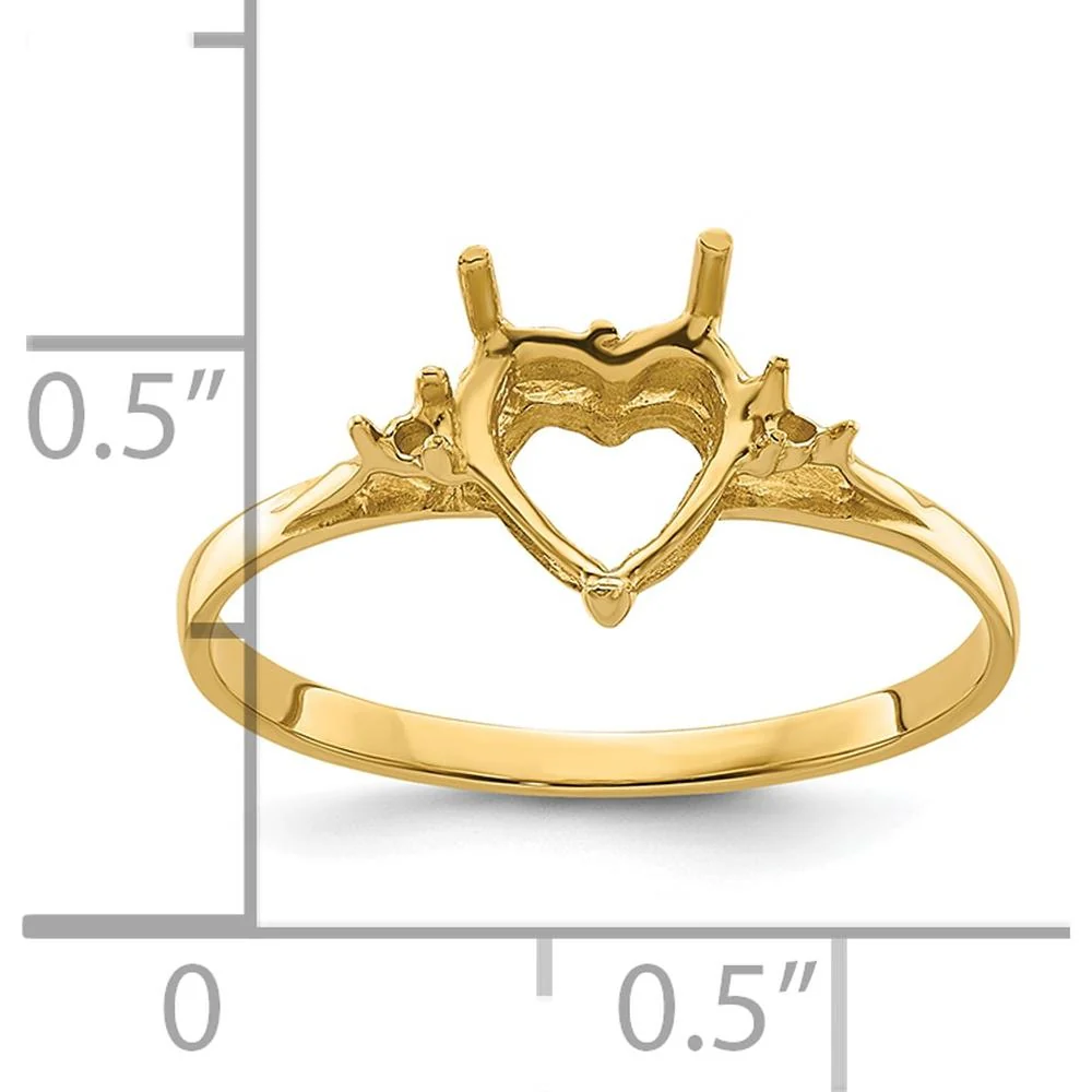 14K Yellow Gold Heart Gemstone Ring Mounting - 7mm Top Length and Width - Size 7.5 by Oro Pregiato - Image 5