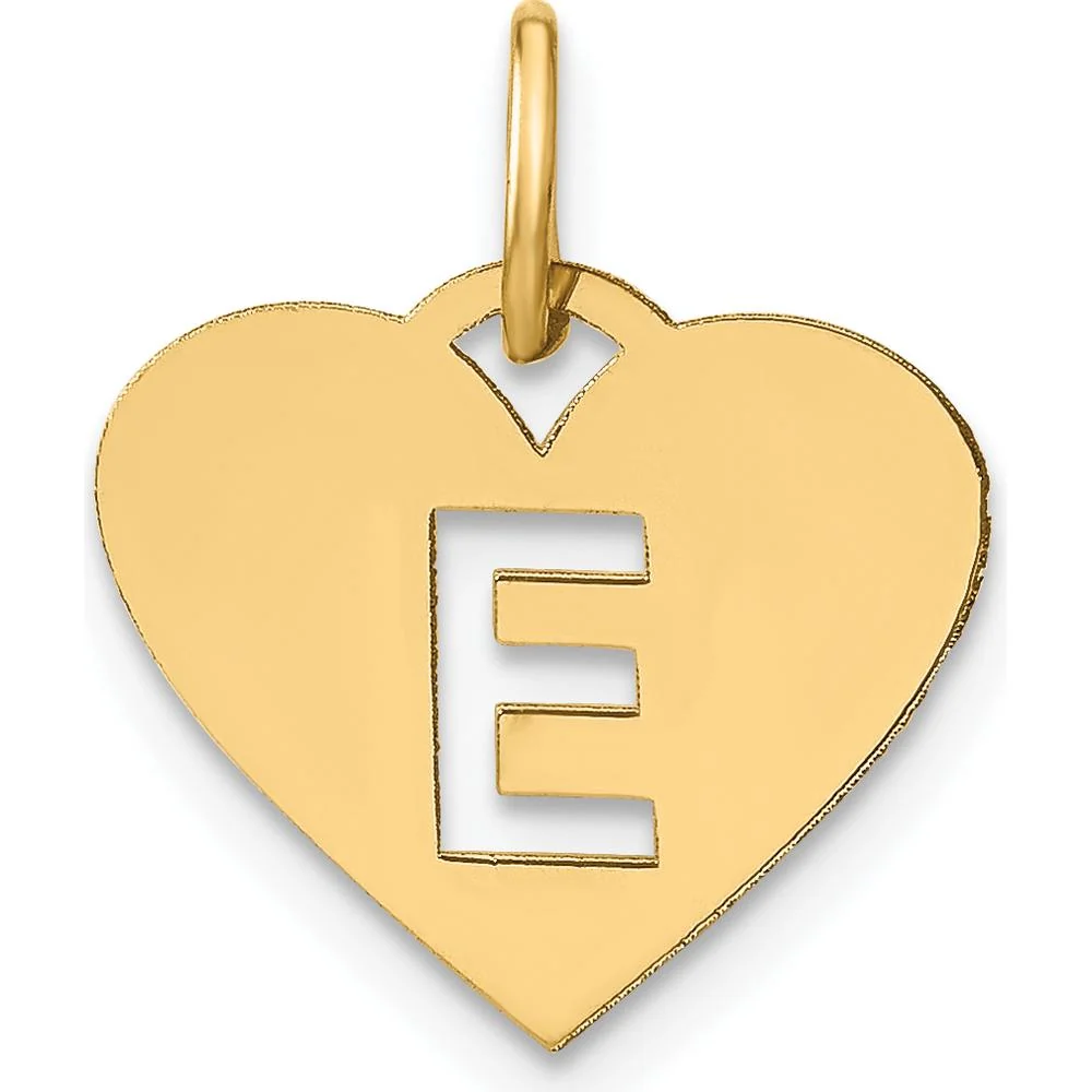 14K Yellow Gold Heart Pendant Charm with Laser-Cut Letter E - Personalized Gift by Oro Pregiato