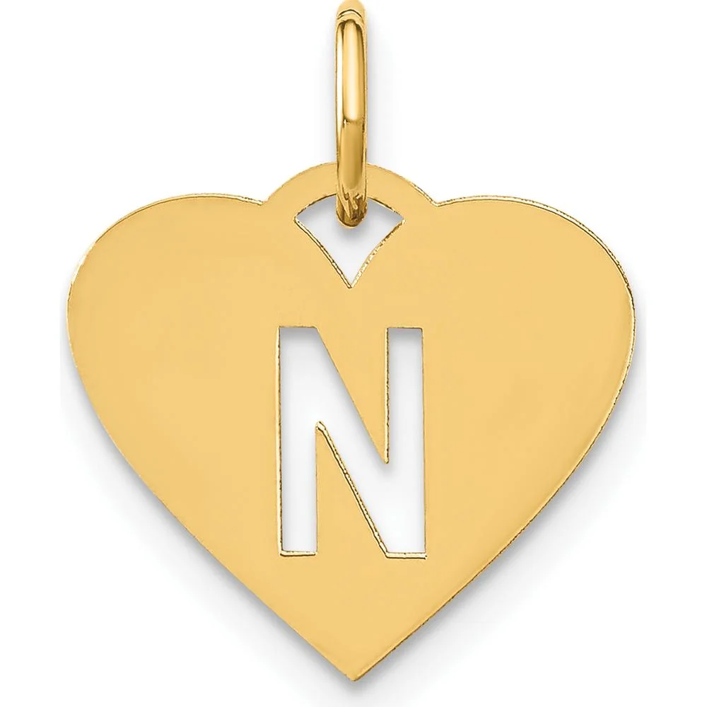 14K Yellow Gold Heart Pendant with Laser Cut Letter N - Polished Finish by Oro Pregiato