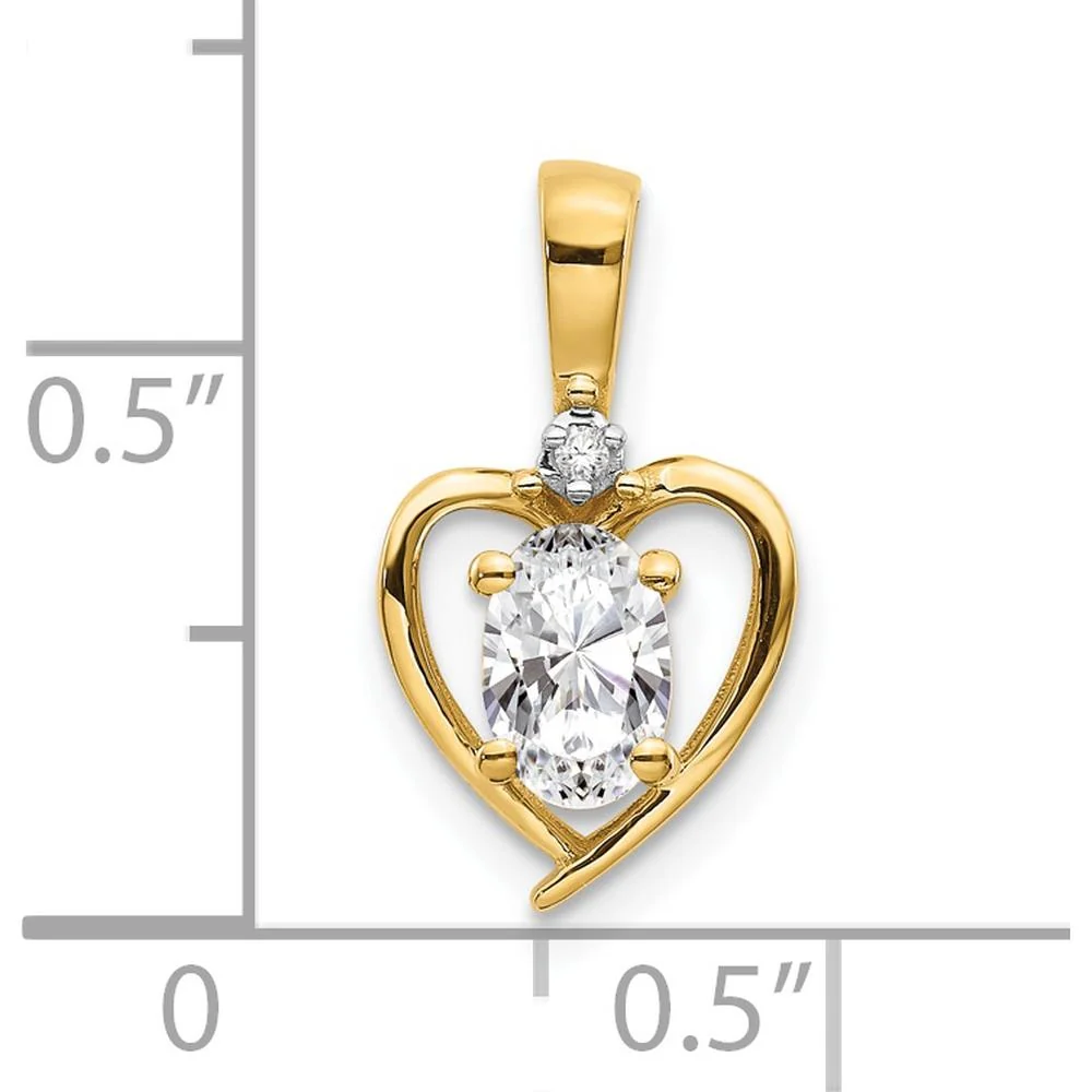 14K Yellow Gold Heart Pendant with Oval White Topaz and Round Diamond - 0.55 Carat White Topaz, 0.007 Carat Diamond by Oro Pregiato - Image 3