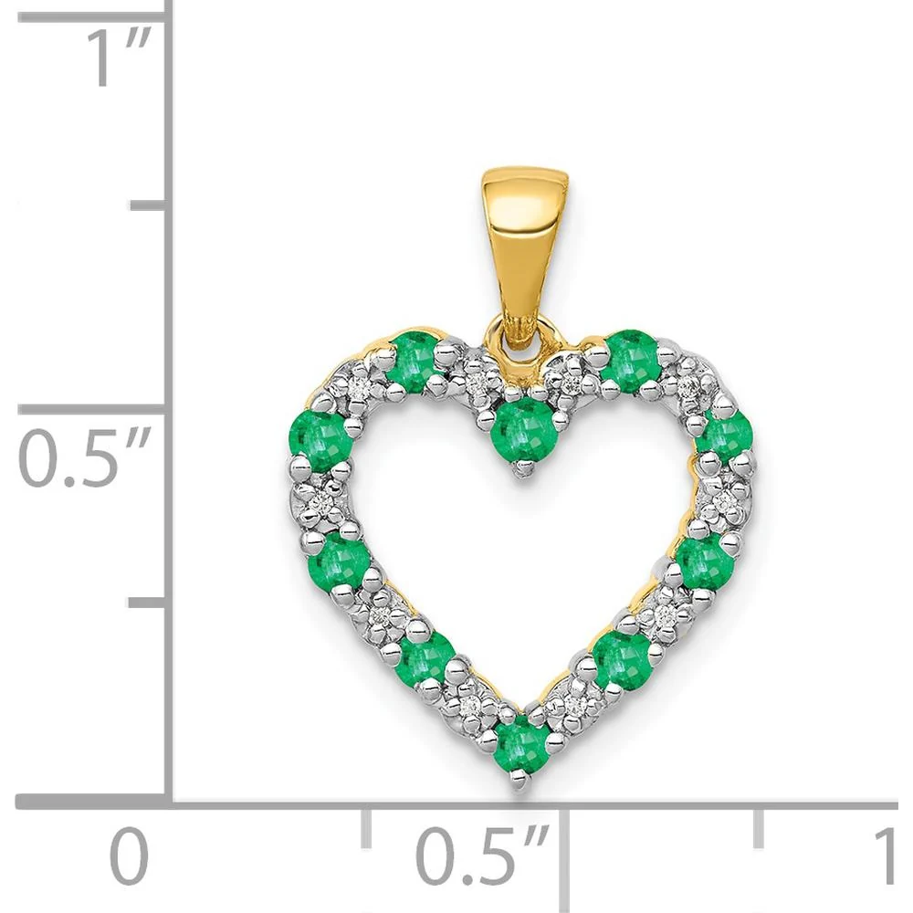 14K Yellow Gold Heart Pendant with Round Emeralds and Diamonds - 0.40 Carat Total Gem Weight by Lumare Gioia - Image 4