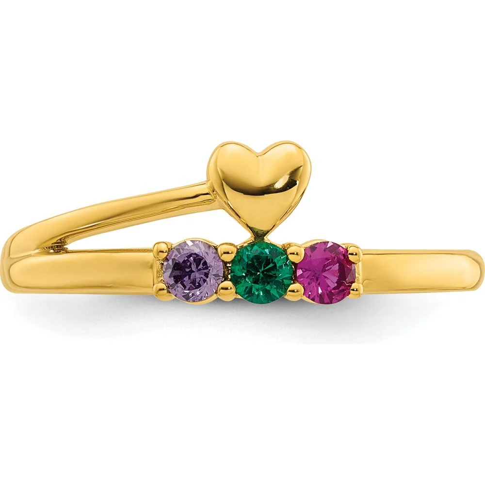 14K Yellow Gold Heart Ring with 3 Birthstones - Amethyst, Emerald, Ruby - Size 7 by Oro Pregiato - Image 5