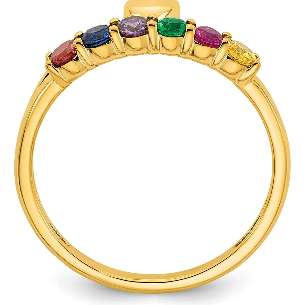 14K Yellow Gold Heart Shaped Mother's Ring with 6 Birthstones - Personalizable Family Jewelry - Size 7 by Oro Pregiato - Image 3