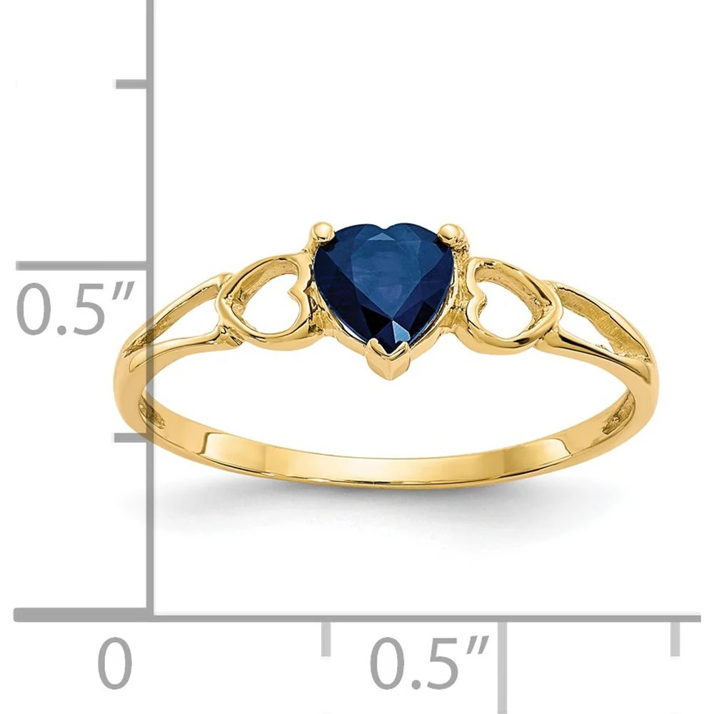 14K Yellow Gold Heart-Shaped Natural Sapphire Ring with 0.58 Carat Faceted Gemstone - Size 7 by Oro Pregiato - Image 2