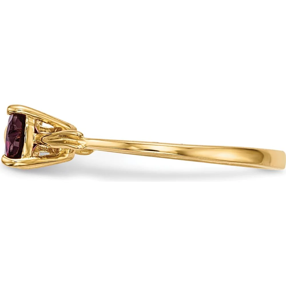14K Yellow Gold Heart-Shaped Rhodolite Bow Ring - 2x 5mm Garnet - Size 7 by Oro Pregiato - Image 3