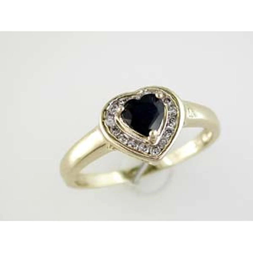 14K Yellow Gold Heart Shaped Sapphire and Diamond Halo Ring - 0.63 Carat Sapphire & 0.15 Carat Diamond Total Weight - Royal Jewelry