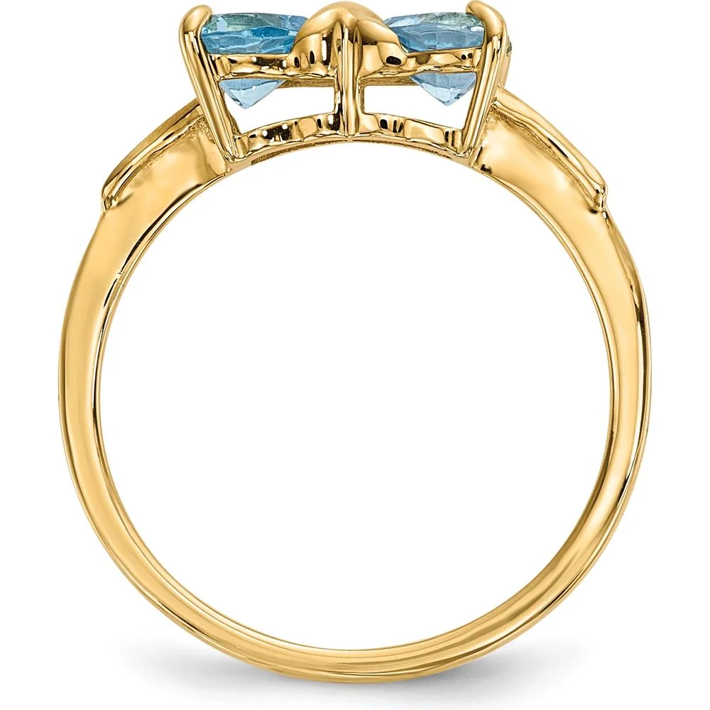14K Yellow Gold Heart-Shaped Swiss Blue Topaz Bow Ring - 10mm Total Stone Size by Oro Pregiato - Image 2